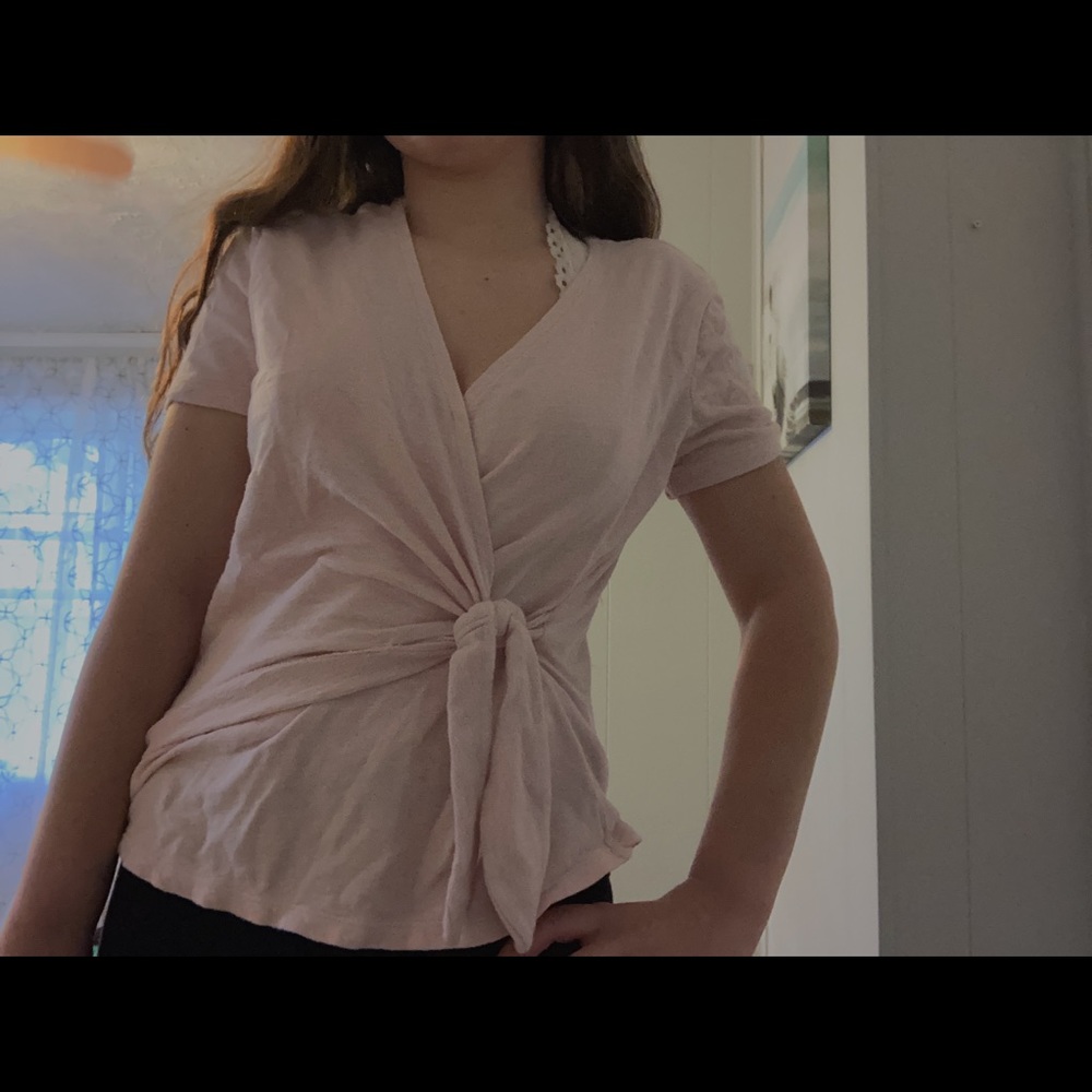 Blush Pink Old Navy Tie Front Blouse/Shirt Size S